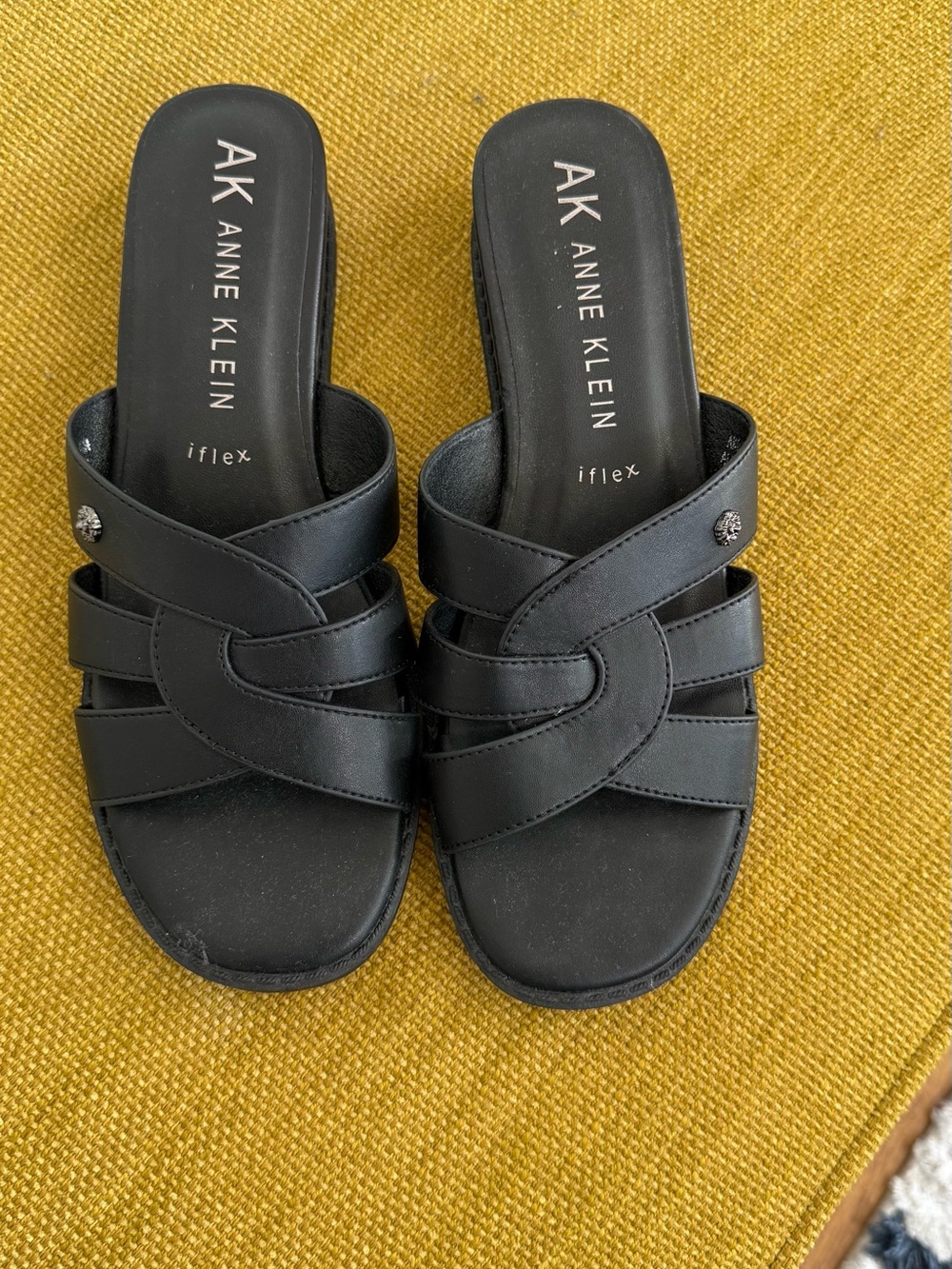Anne Klein Black Slip-On Iflex Strappy Mules